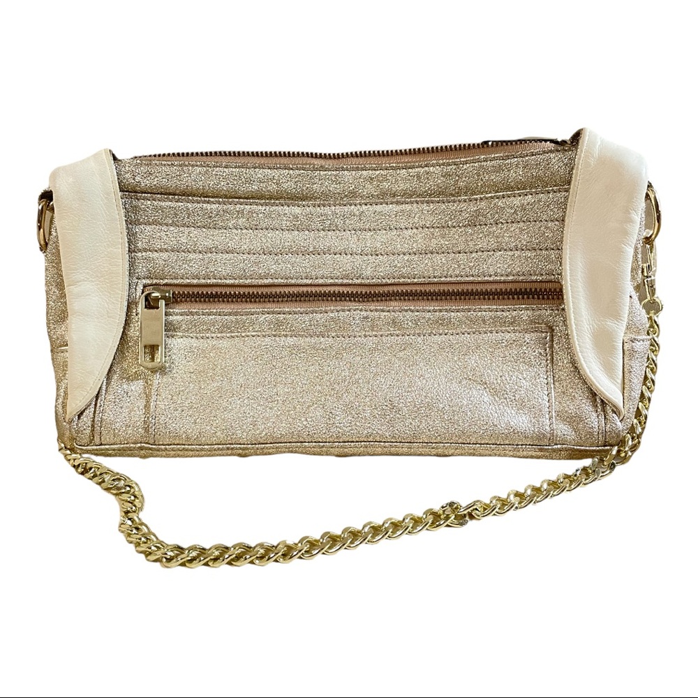 Rebecca Minkoff Metallic Gold Leather Goldtone Chain Strap Studded Bottom Bag